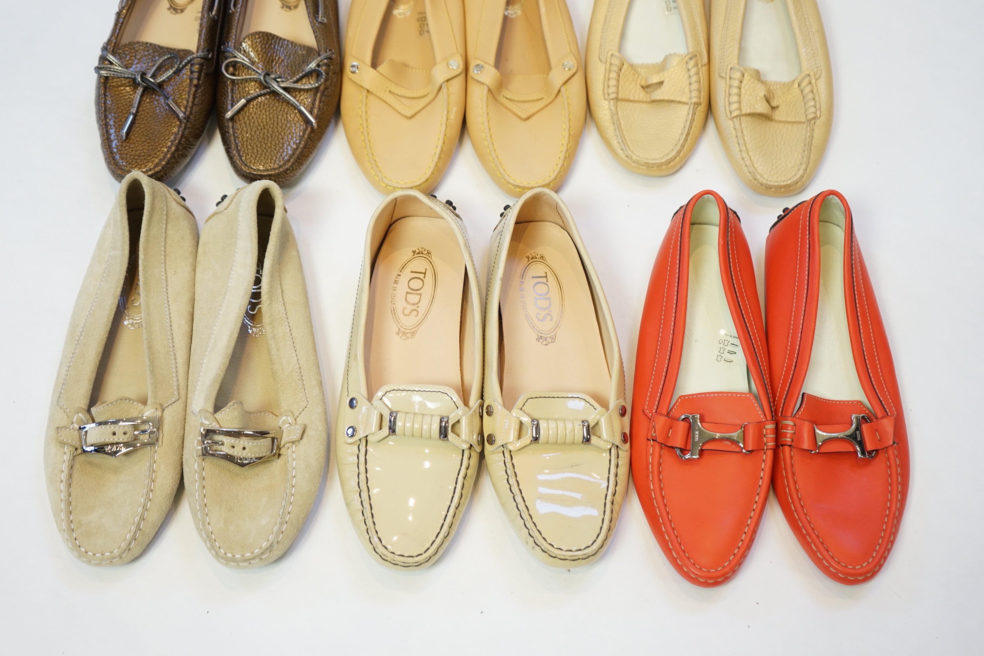 Six pairs of Tod's lady's loafer/driving shoes, size EU 38.5